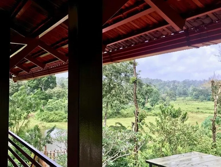 Verandah view over forest and grassland near Nagarahole